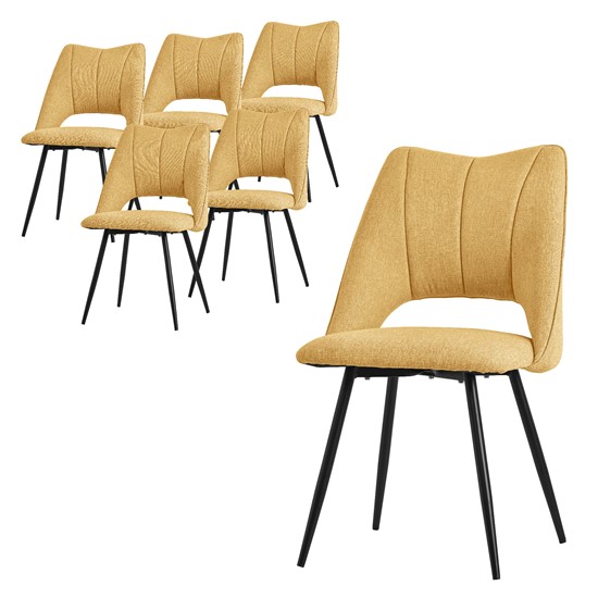 Juego 6x sillas de comedor sillón tapizado amarillo mostaza poliéster