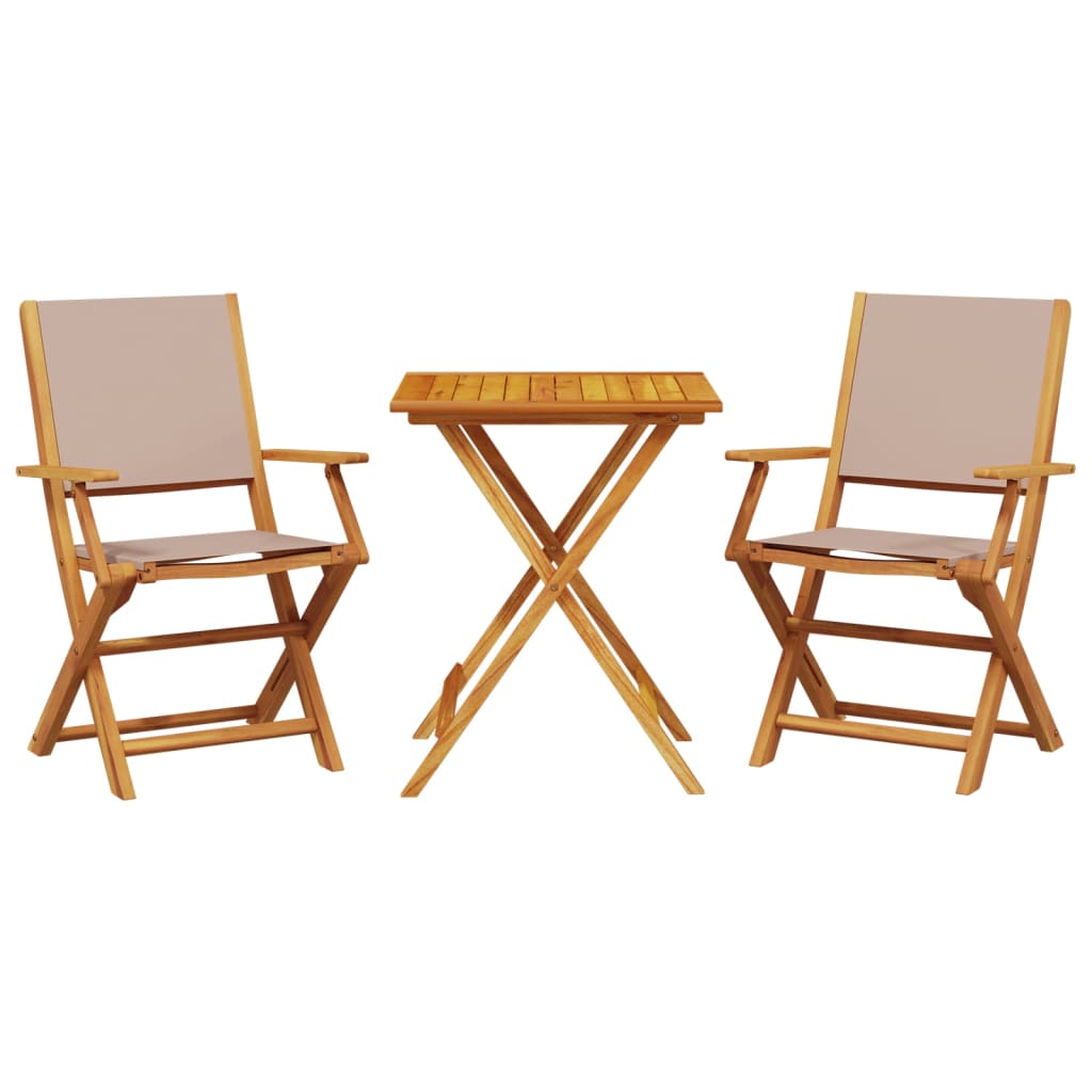 vidaXL juego de bistro de 3 piezas tela y madera maciza taupe
