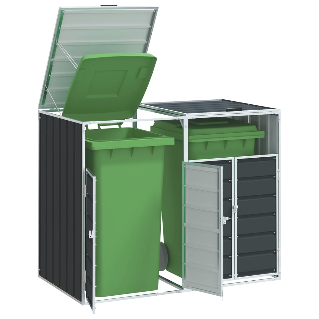 Cobertizo contenedor doble basura acero antracita 144x81x113 cm es1154