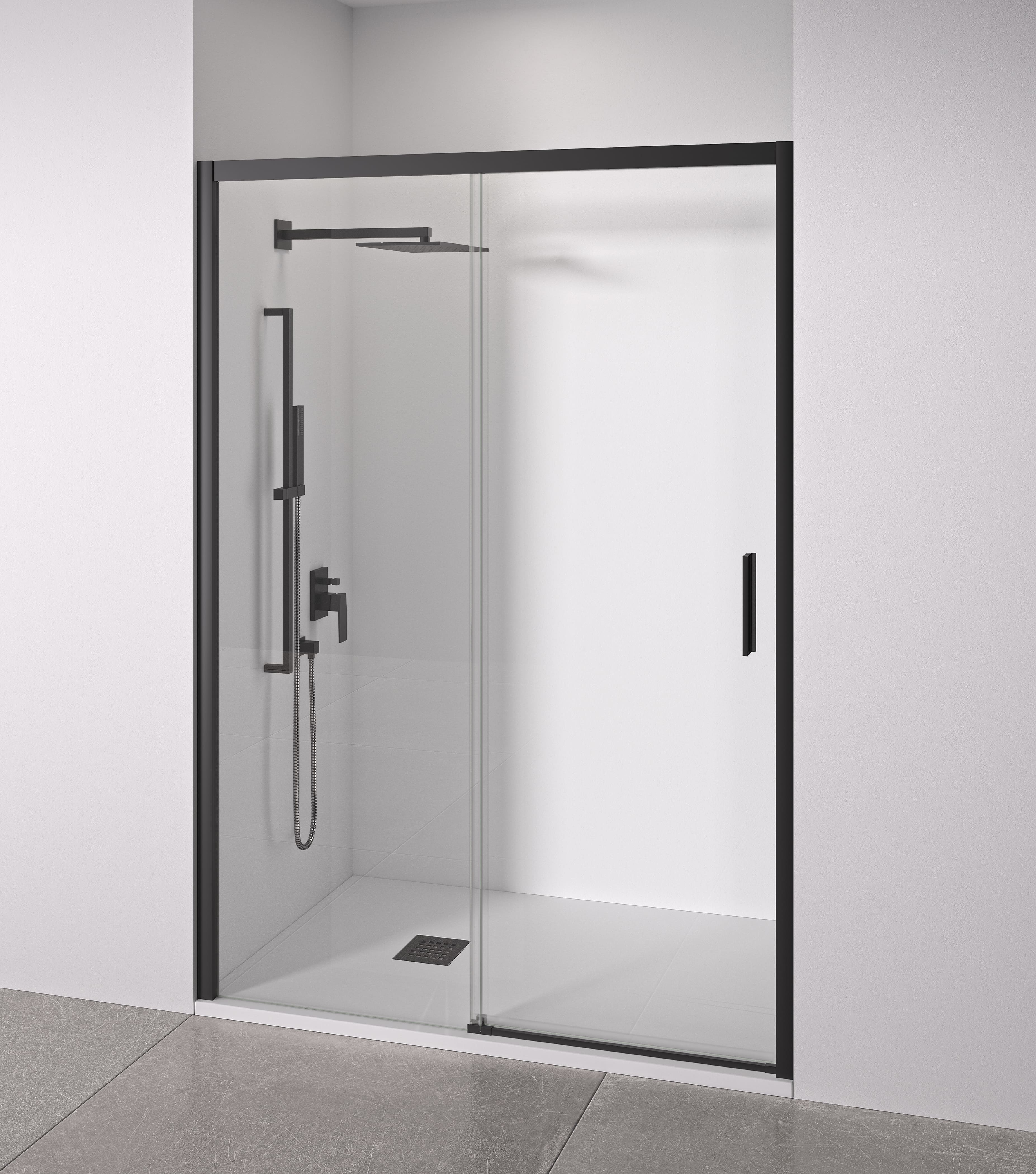 Mampara de ducha frontal negra 150-155 cm acceso derecha bellobath