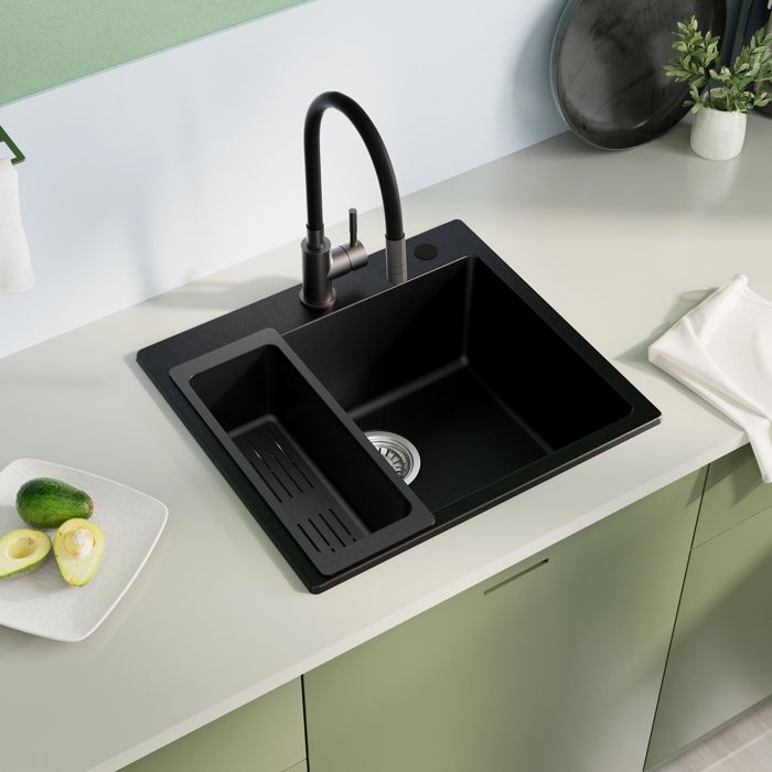 Fregadero de cocina negro de granito 50x45cm - fregadero 1 cubículo