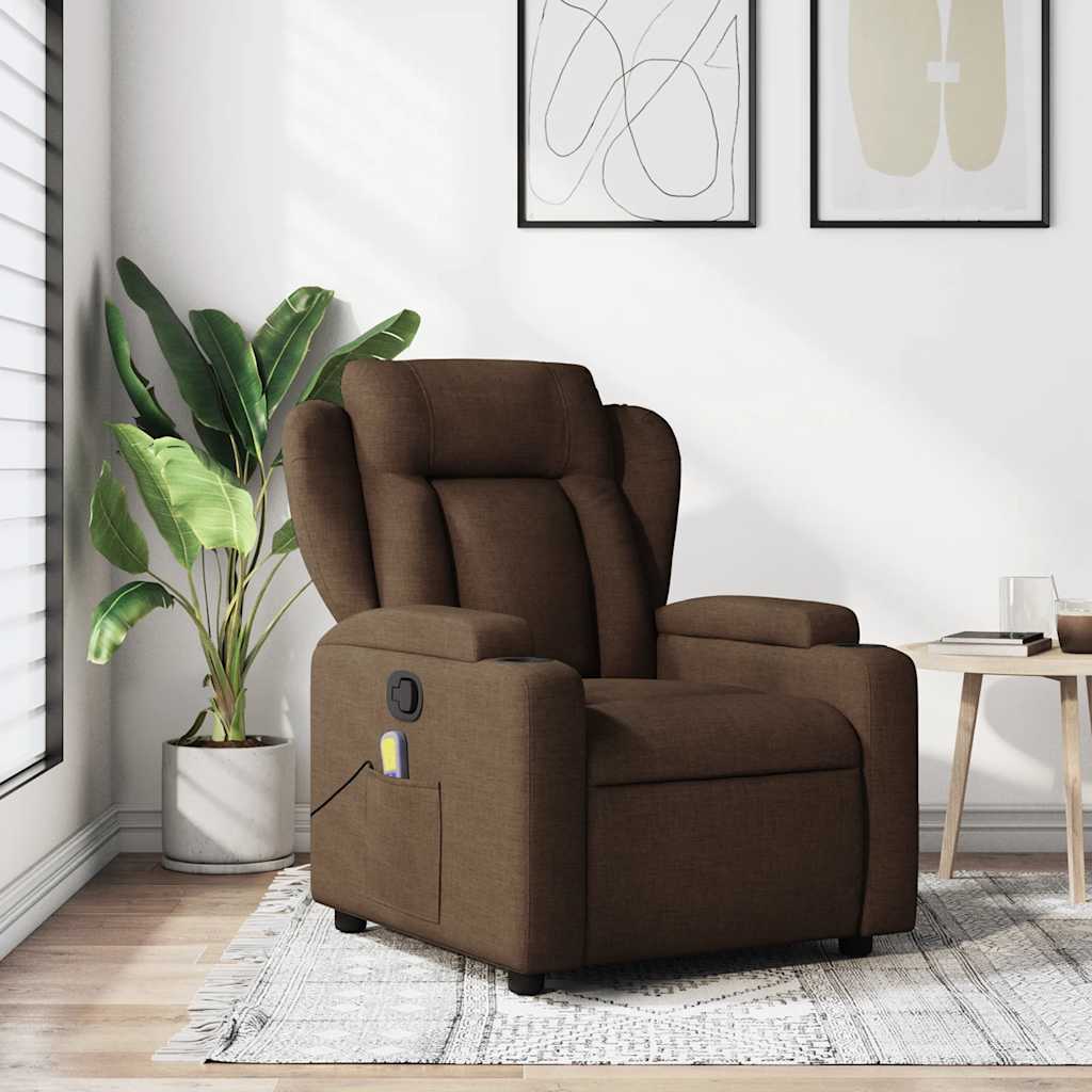 Sillón reclinable con masaje de tela marrón qweo6876