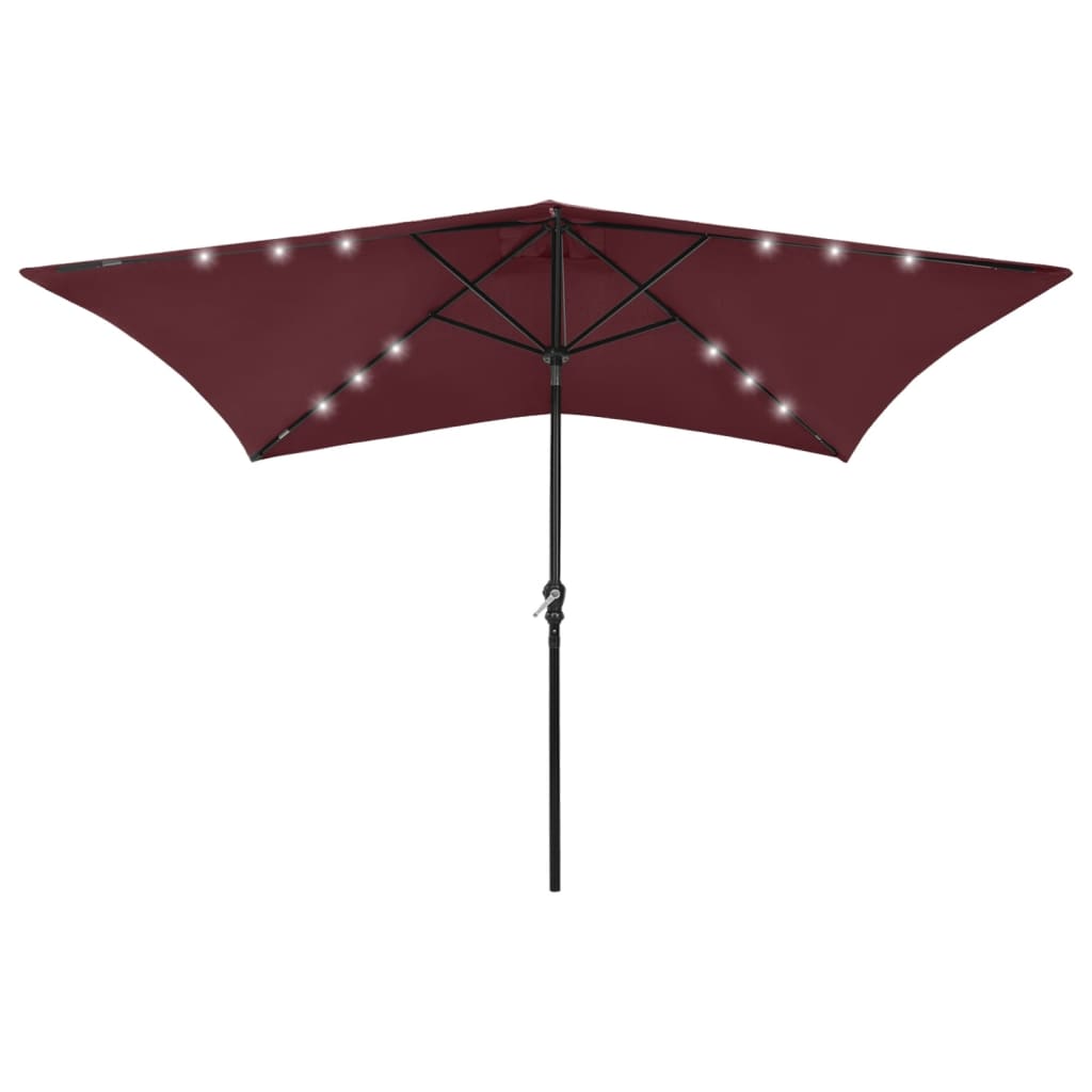Sombrilla de jardín con LED y palo de acero rojo burdeos 2x3 m eerf9644