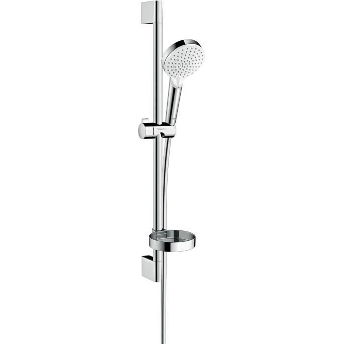 Juego de ducha crometta vario con barra unica'croma 65 cm y jabonera blanca