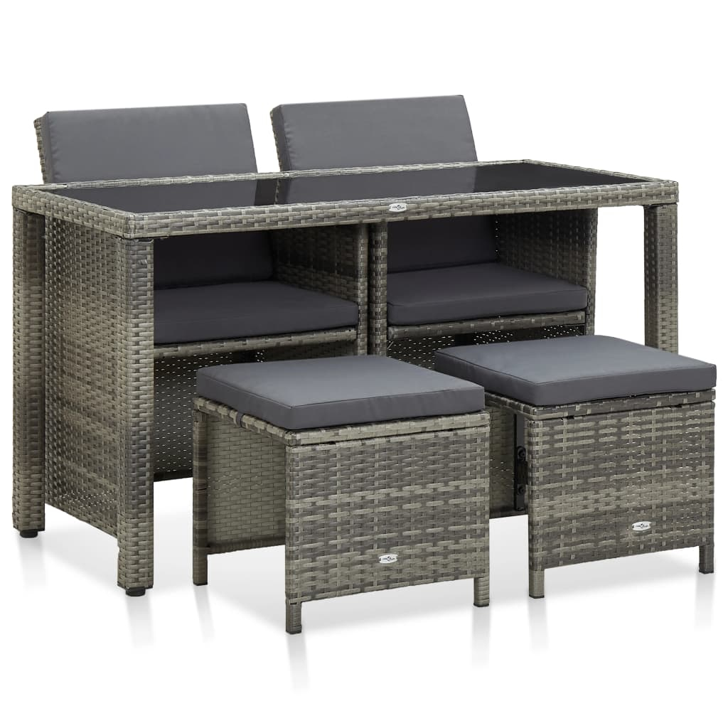 vidaXL set de comedor de jardín 5 pzas y cojines ratán sintético gris