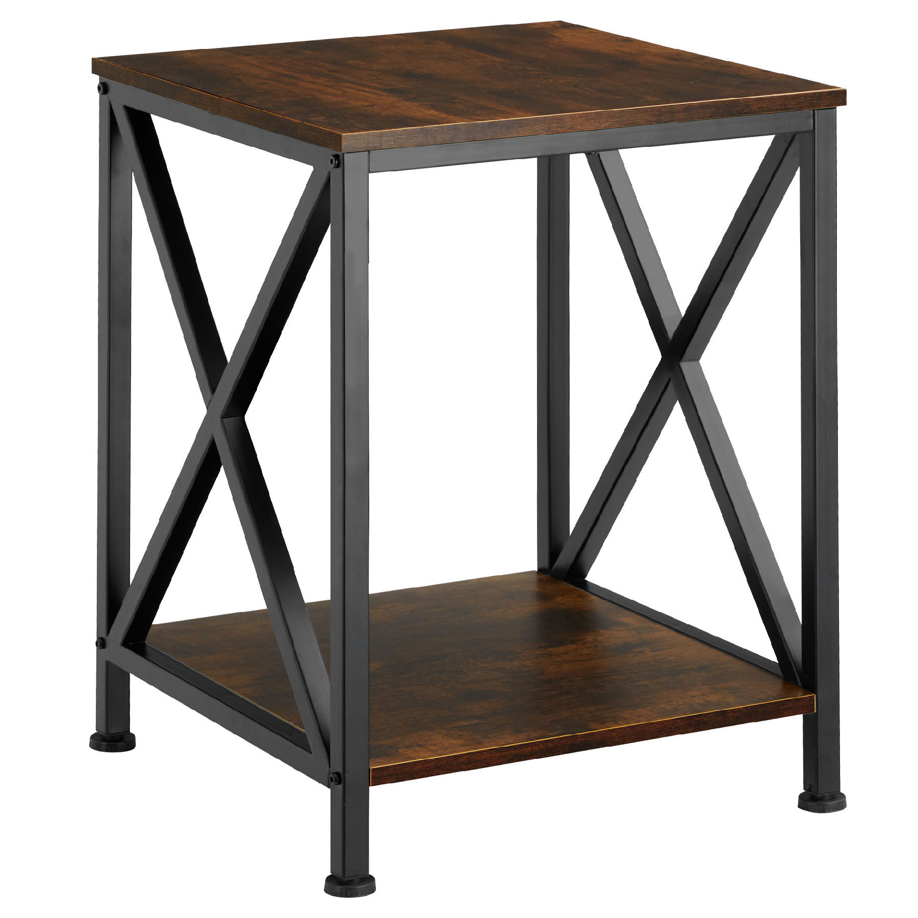 Mesa auxiliar de madera y acero, 40,5 x 40,5 x 52,5 cm, madera oscura