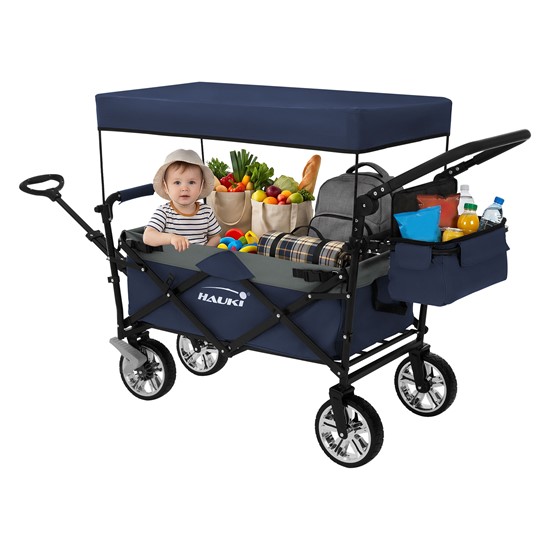 Carro de mano plegable con toldo azul-gris transporte para la playa