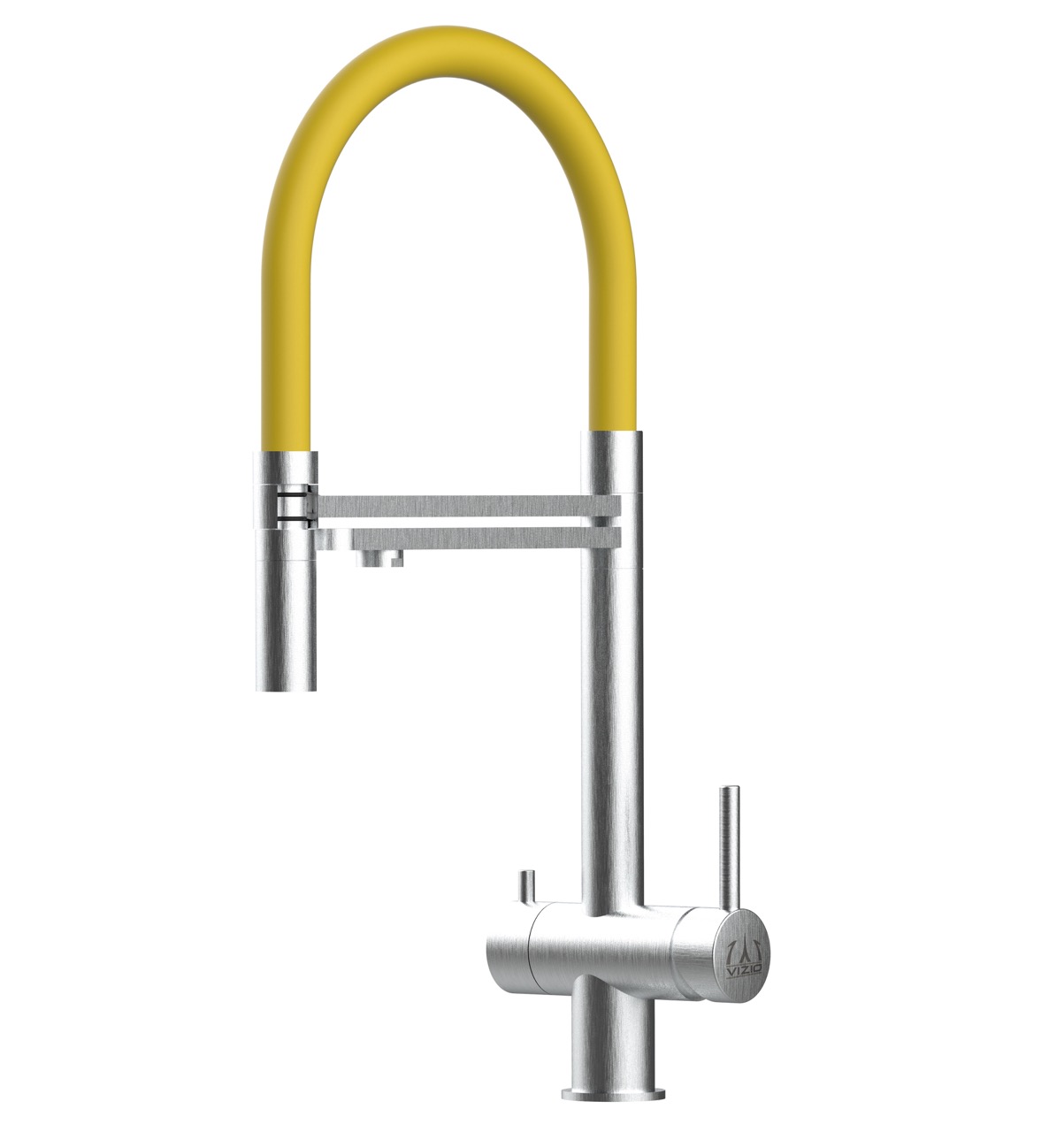 Grifo de cocina 4 vías acero inox ducha 2 chorros, cepillado/amarillo