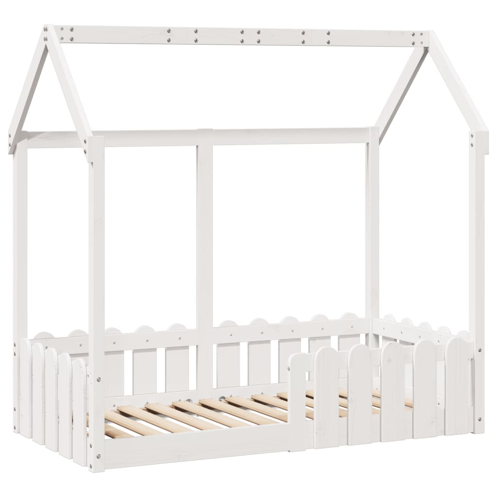 vidaXL cama con forma de casa para niños madera maciza blanco 70x140cm