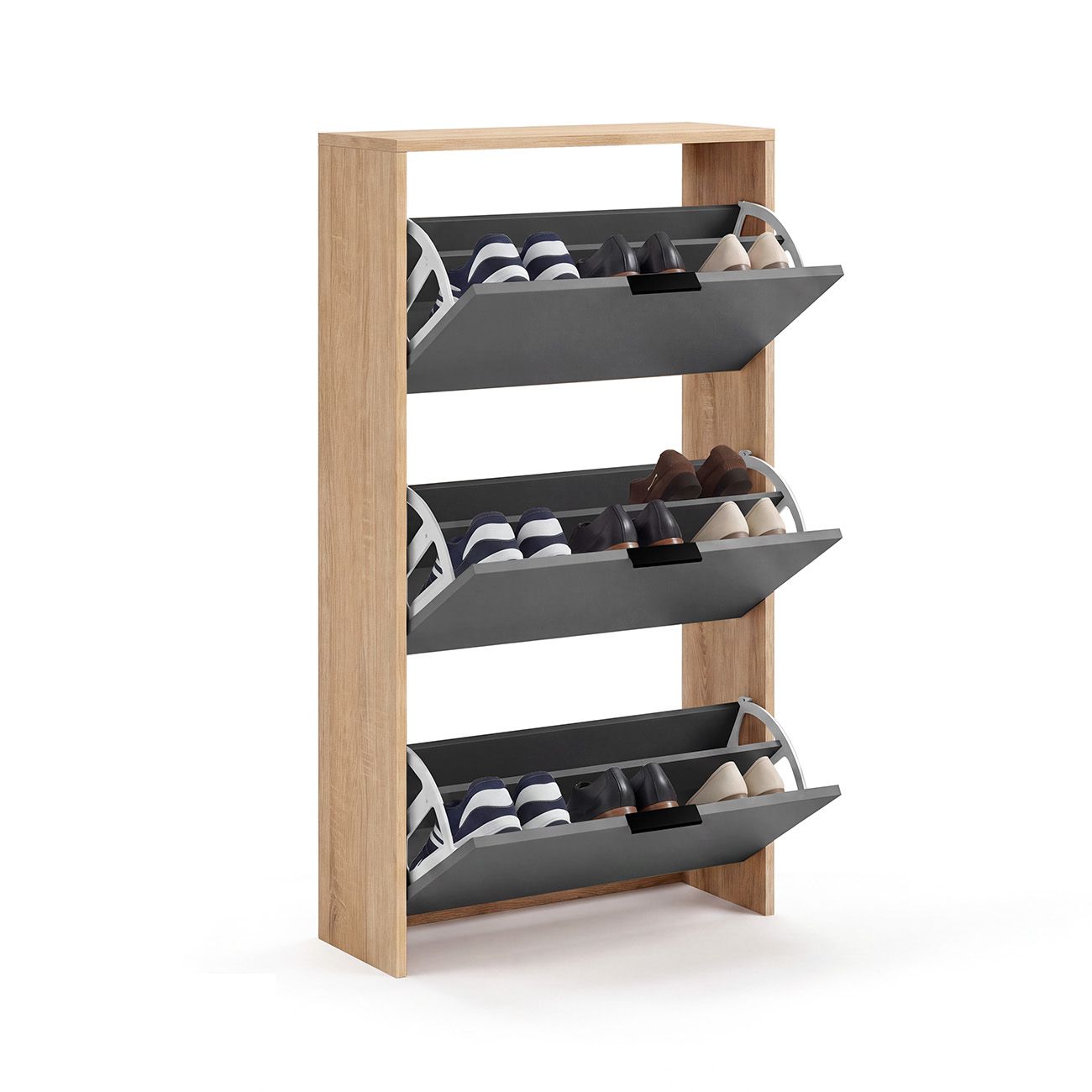 Zapatero de 3 puertas abatibles 60x113 cm remi roble - grafito