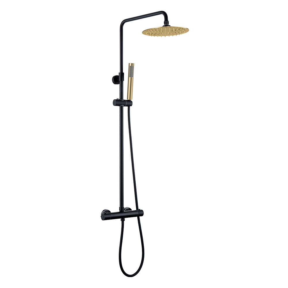 Kibath columna ducha termostática redonda de 83-120 cm negro oro de latón