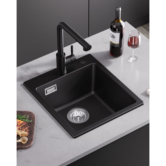 Fregadero de cocina de granito 40x45cm - fregadero de 1 cubículo negro
