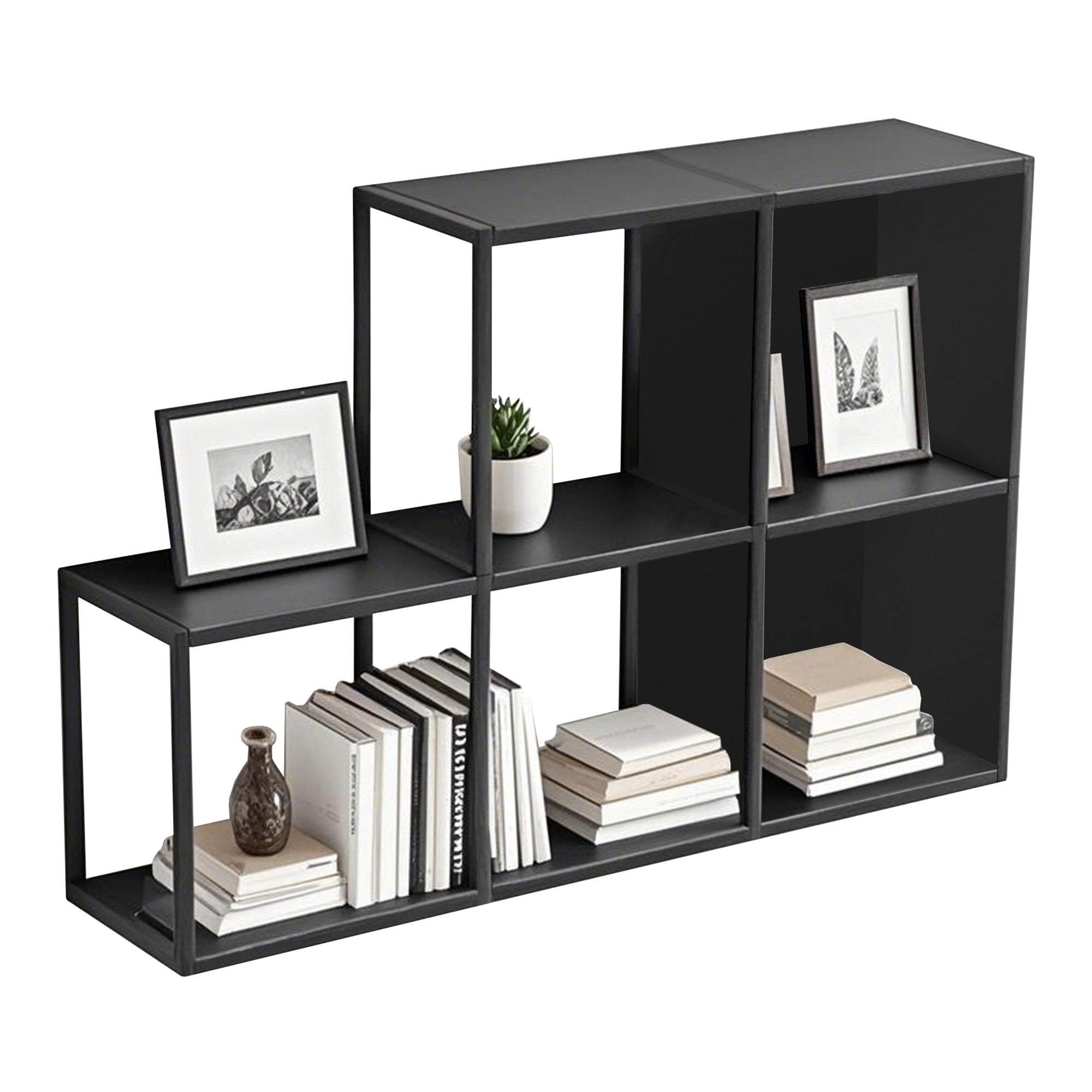 Juego de 5 estantes cubo de pared nostened paneles laterales metal negro