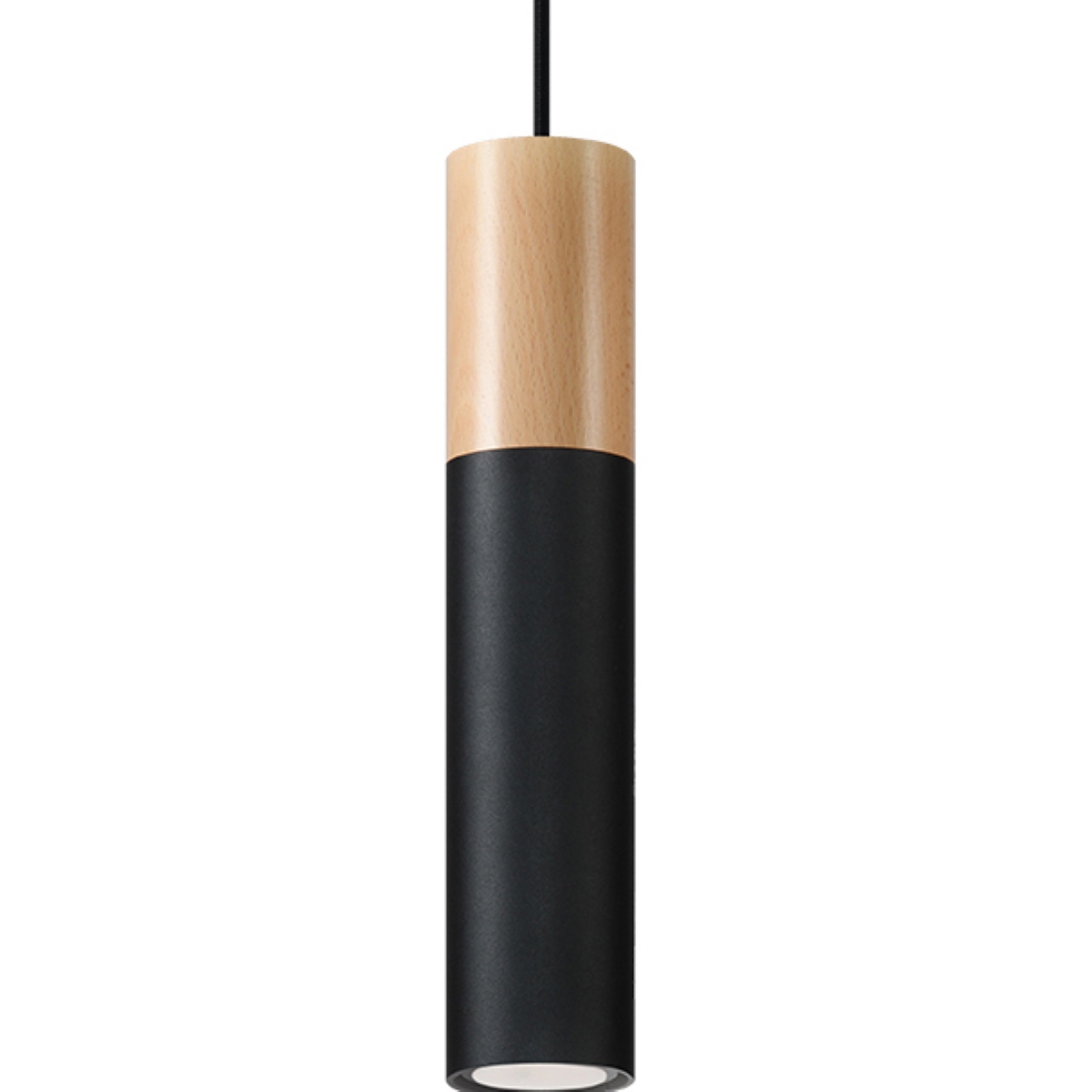Lámpara coLGante pablo 1 madera natural/negro acero/madera 8x105x8cm