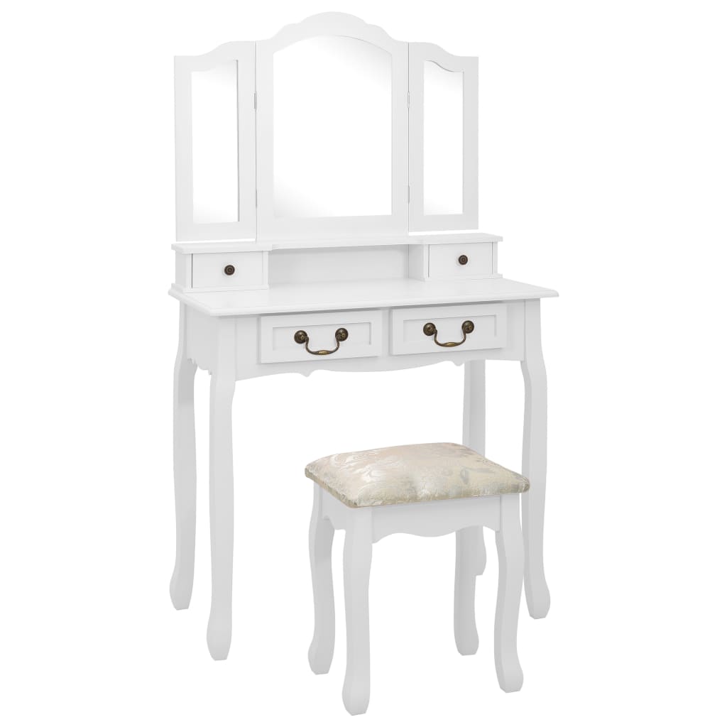 Juego de tocador y taburete madera lownia blanco 80x69x141cm es5940