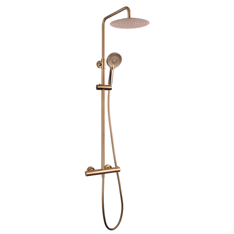Conjunto de ducha termostatica round elite redondo cobre pvd 250mm antical