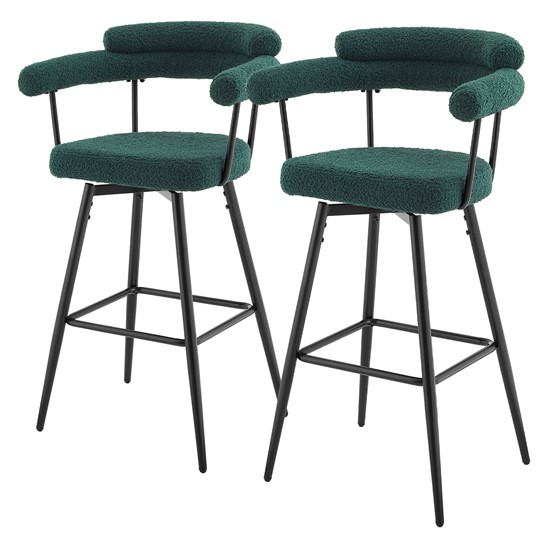 2x taburetes de bar giratorios 360° tapizados de teddy verde oscuro