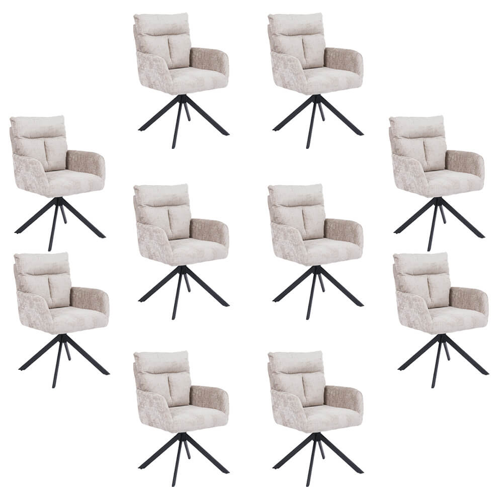 Silla de comedor aluna de chenilla con reposabrazos - lote de 10 beige