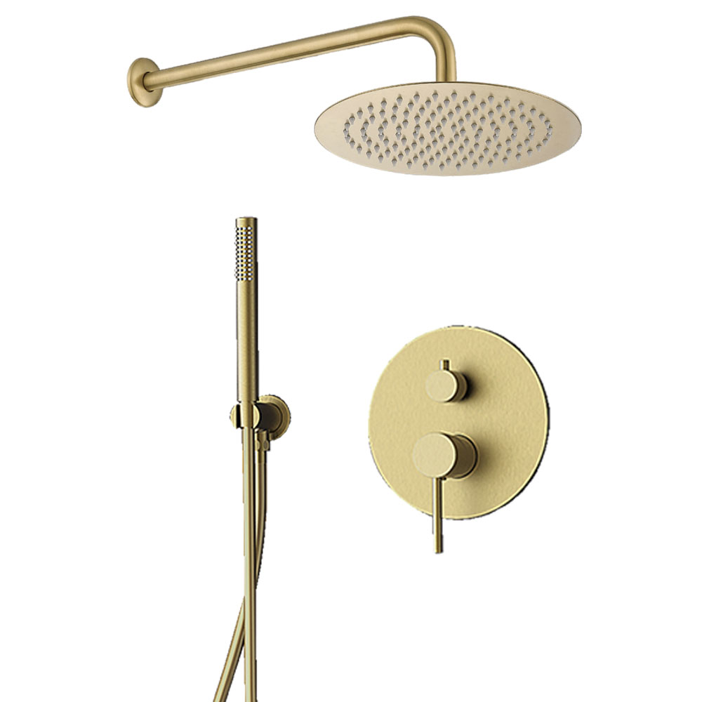 Kibath grifo empotrado ducha equipo pared monomando redondo oro cepillado