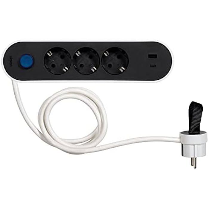 Toma múltiple - simon - enchufe simon 3 tomas + 2 usb - carga rápida - negr