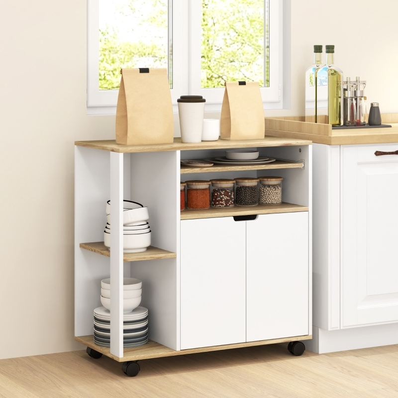 Isla de cocina con ruedas 2 puertas blanco y madera natural 82x80x40cm