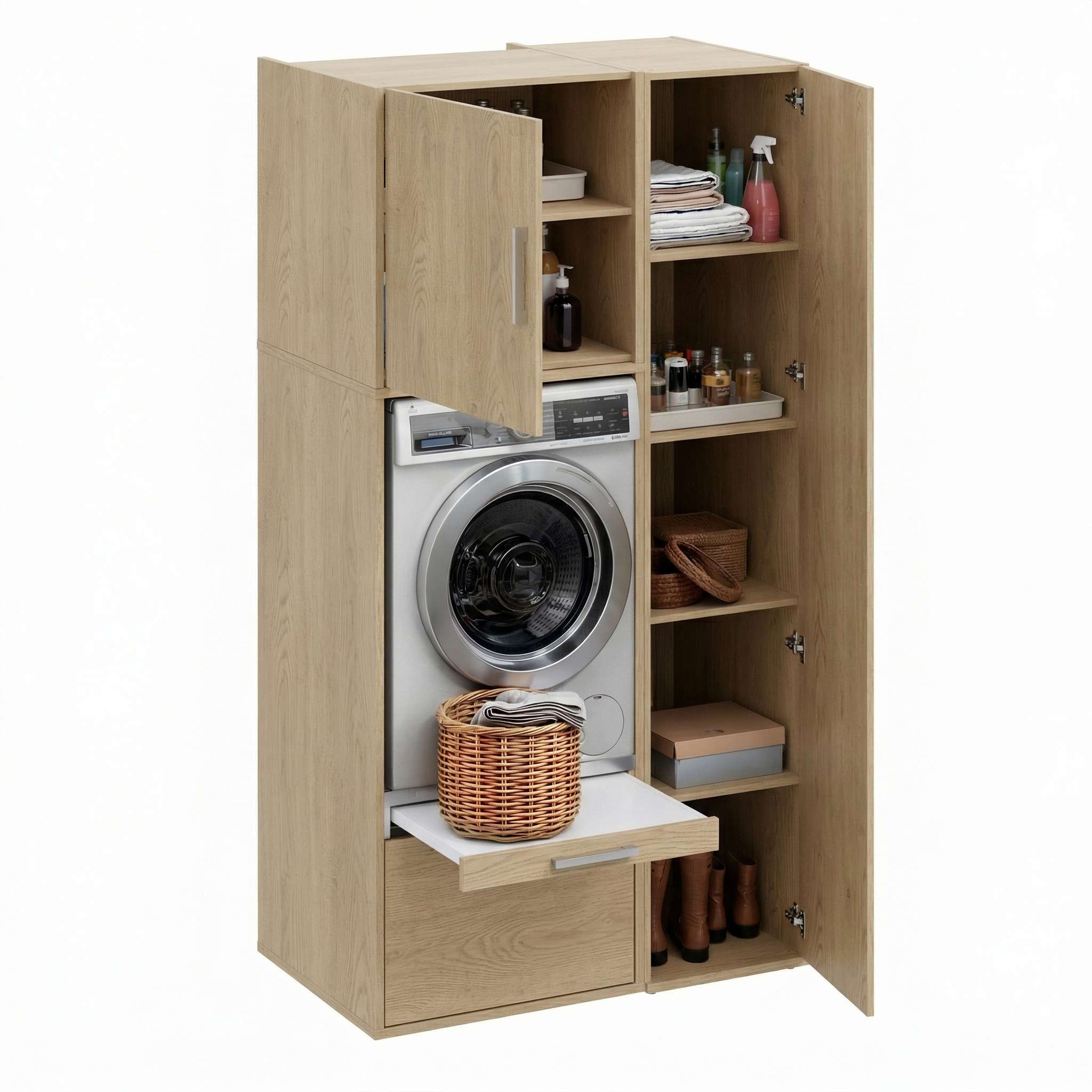 Conjunto de muebles con armario para lavadora t-bath 110,7x208cm roble