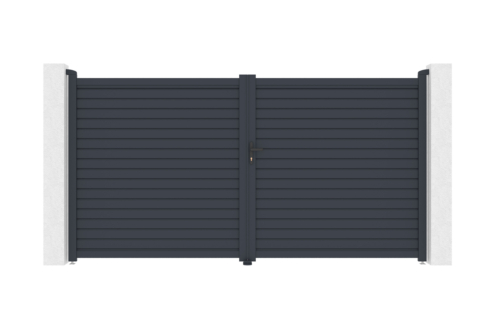 Puerta batiente calancia 3,5m alt.180cm + puerta peatonal gris