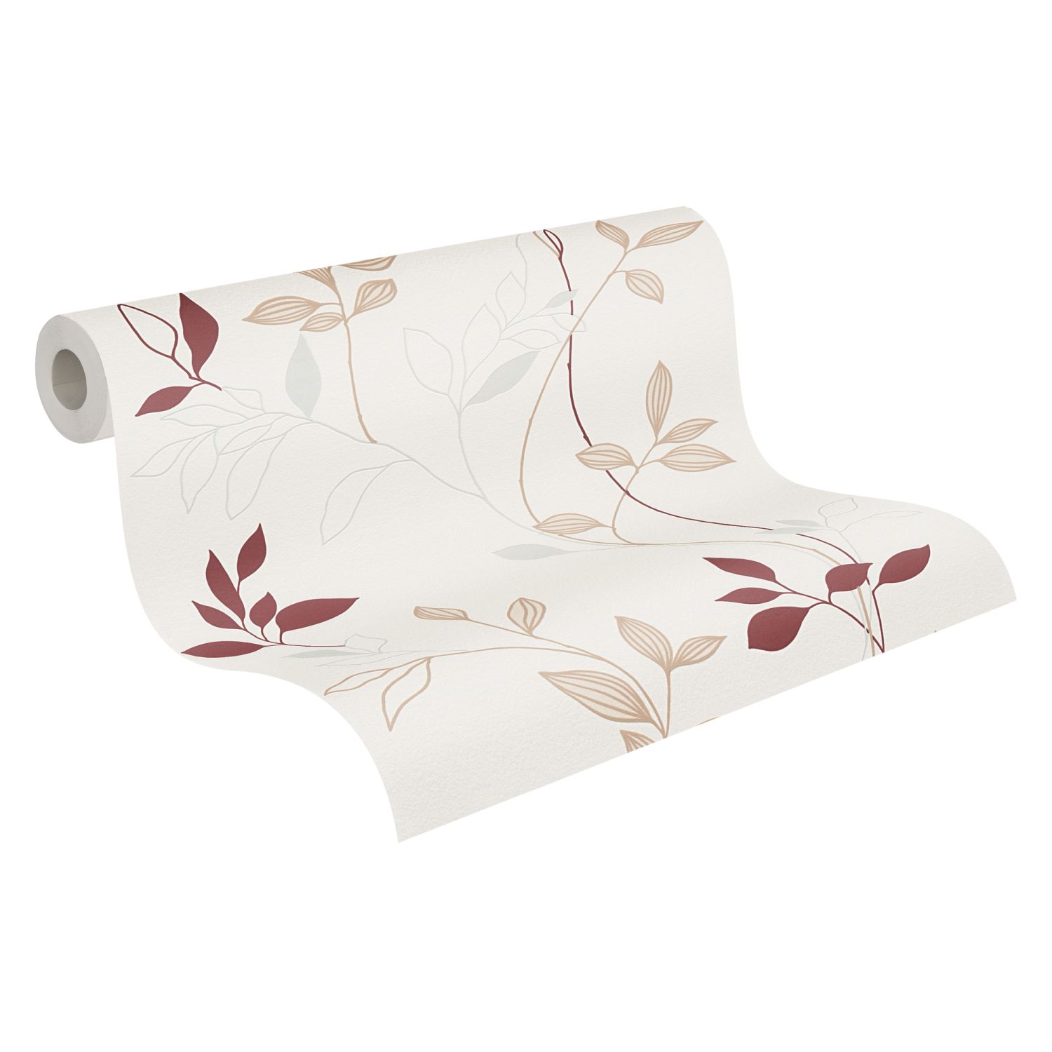 A.s. Création papel pintado hojas beige crema, rojo y beige