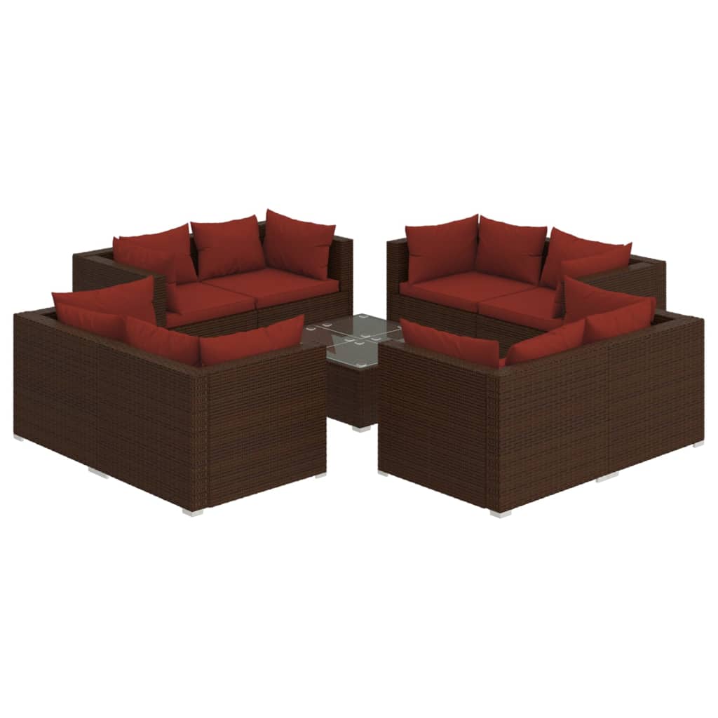 vidaXL set muebles de jardín 9 piezas y cojines ratán sintético marrón