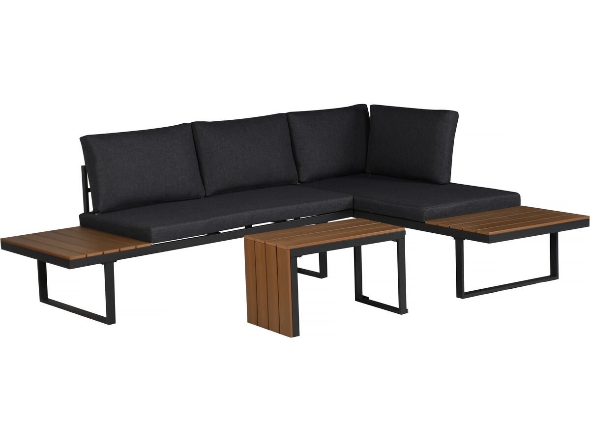 Conjunto de jardín con sofá esquinero modular con acabado imitación madera