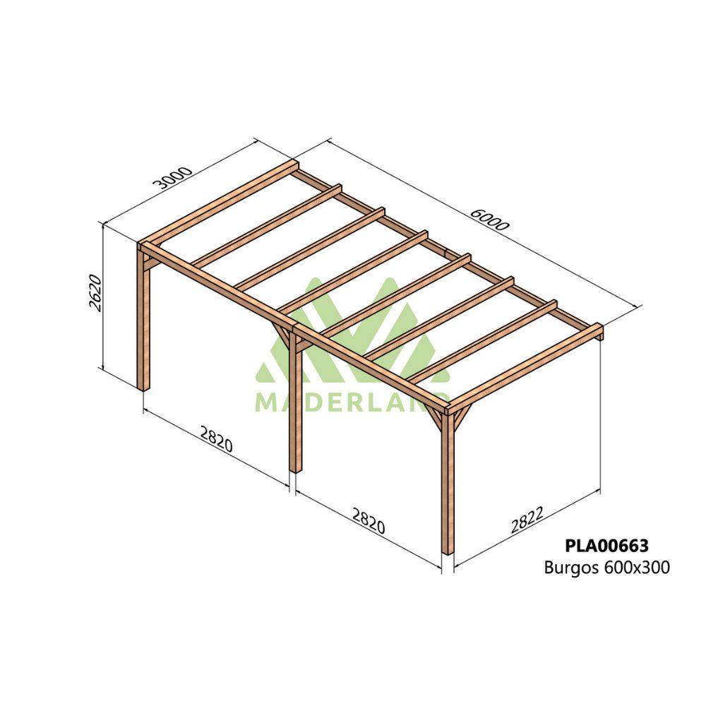 Pérgola de madera laminada adosada - burgos ad. 600x300cm (maderland)