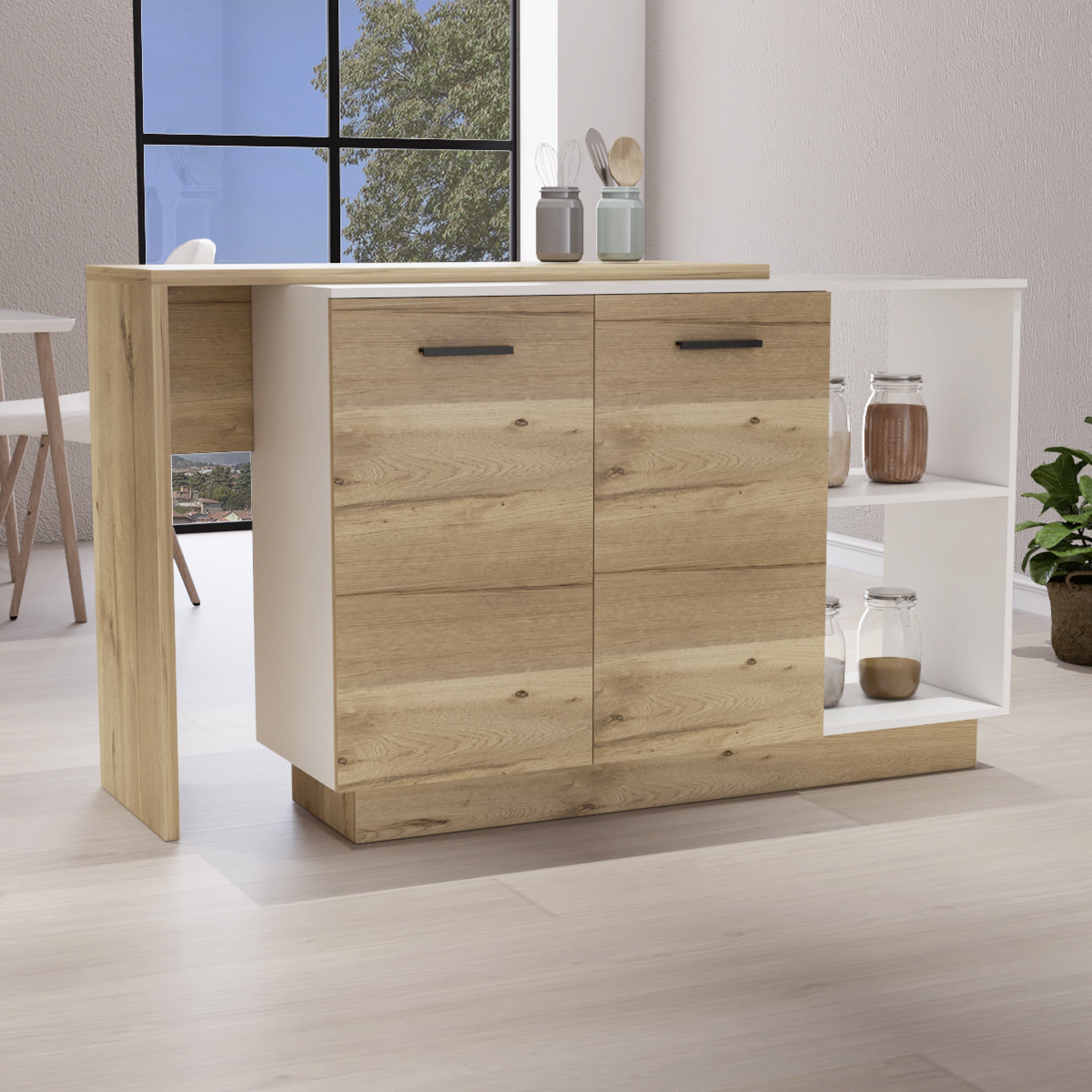 Isla de cocina sicilia en melamina con 2 puertas y 3 estantes