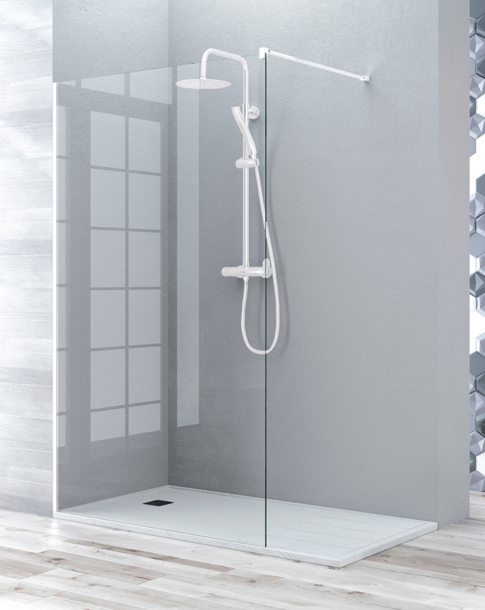 Mampara ducha fijo walk in | panel ducha transparente 80cm blanco mate