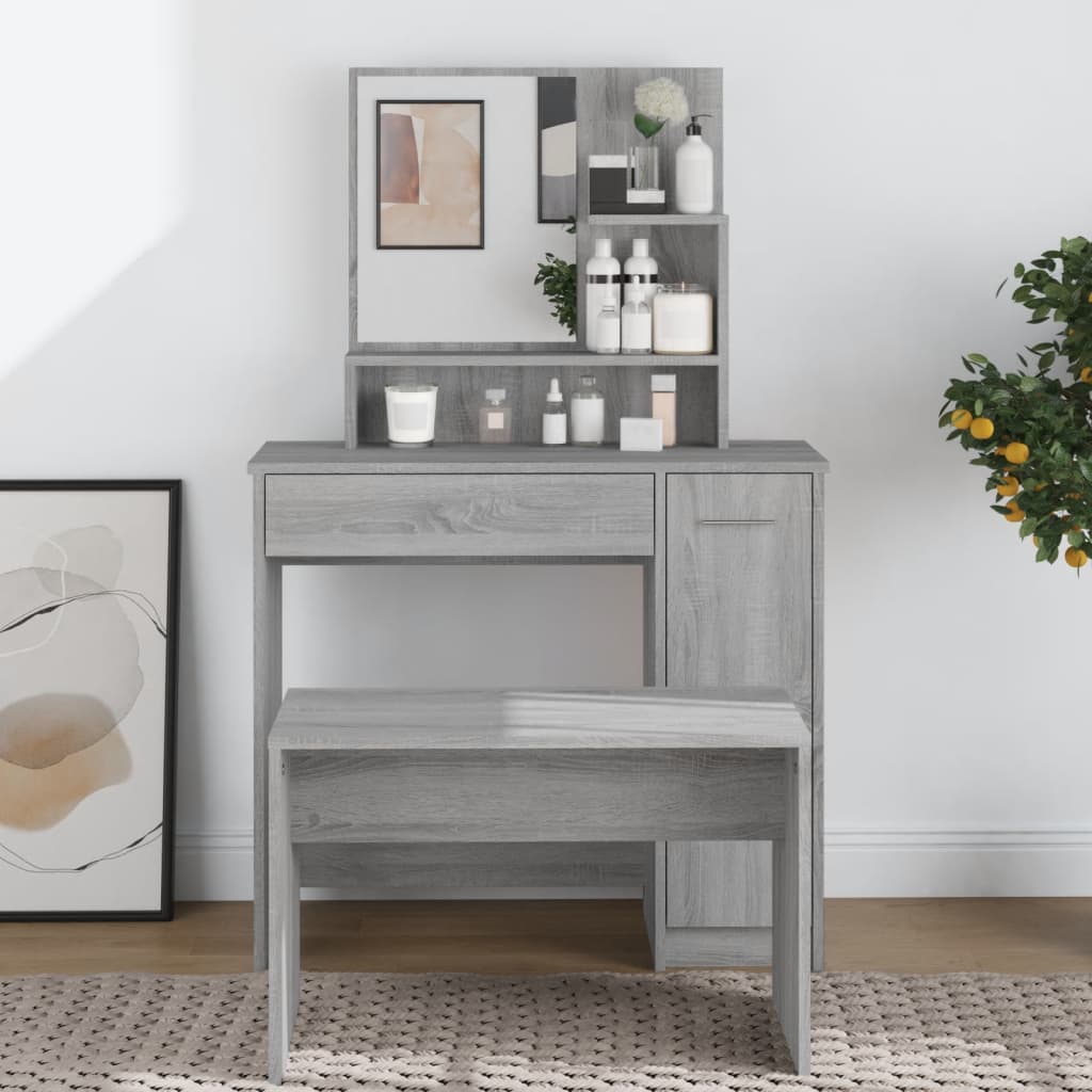 Tocador con espejo color gris sonoma 86,5x35x136 cm es4561