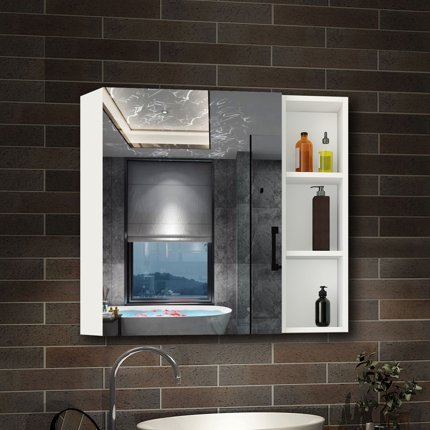 Armario con espejo para baño 70 x 50cm,2 gabinete con 3 estantes y 1 espejo