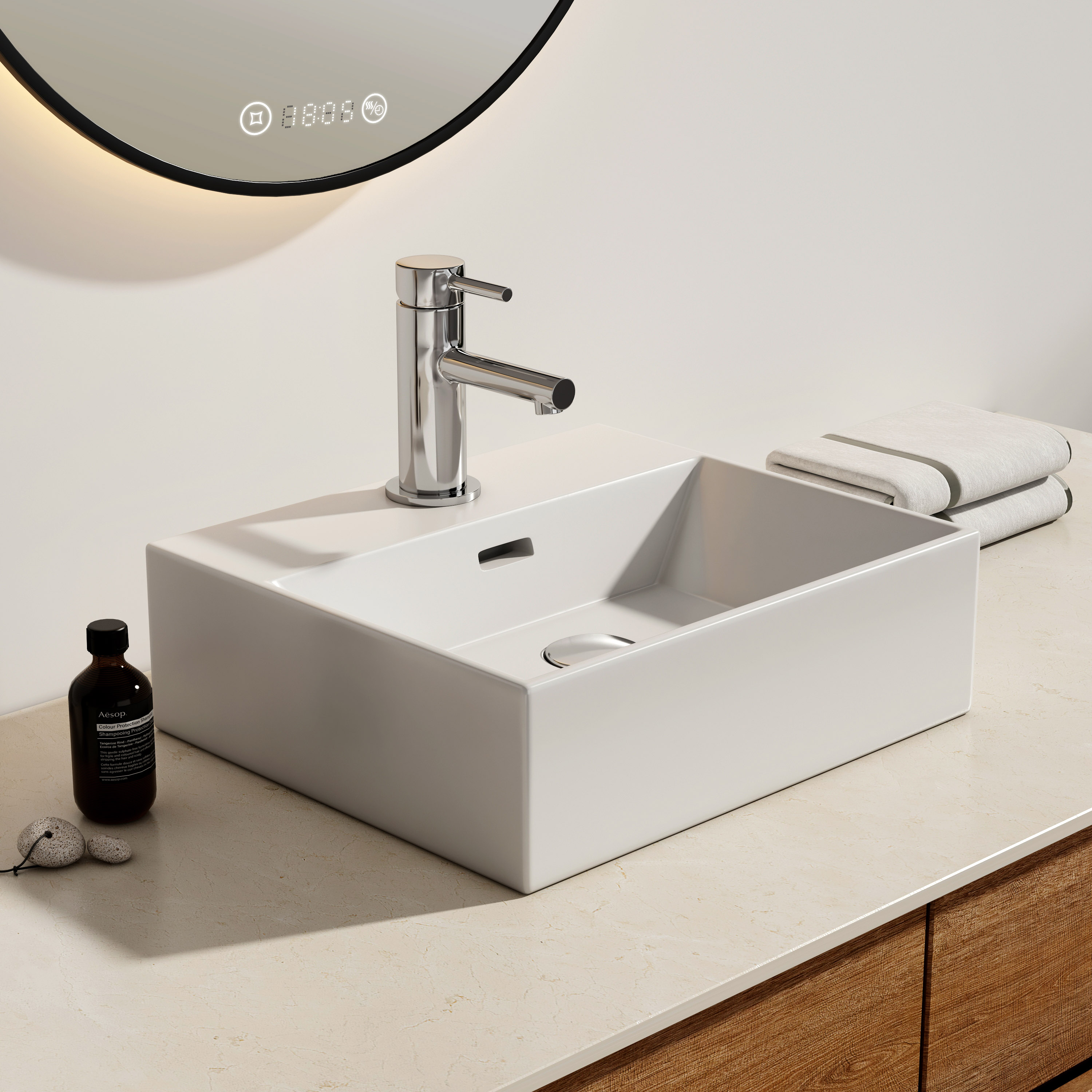 Emke lavabo cuadrado cerámica blanco brillante 41,5x36x13 cm