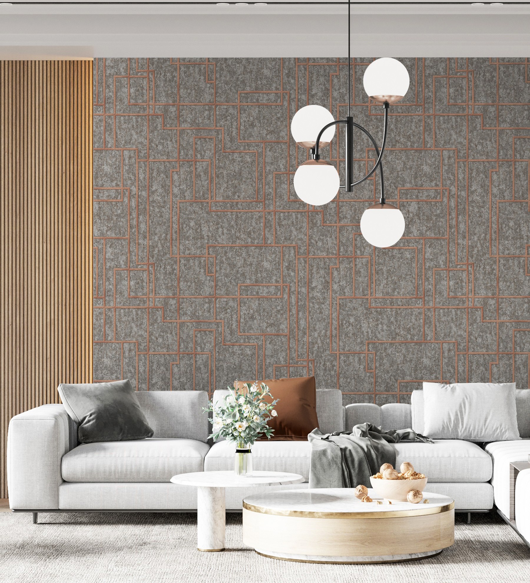 Papel pintado gaulan lavable moderno de líneas geométricas con 10.6m²