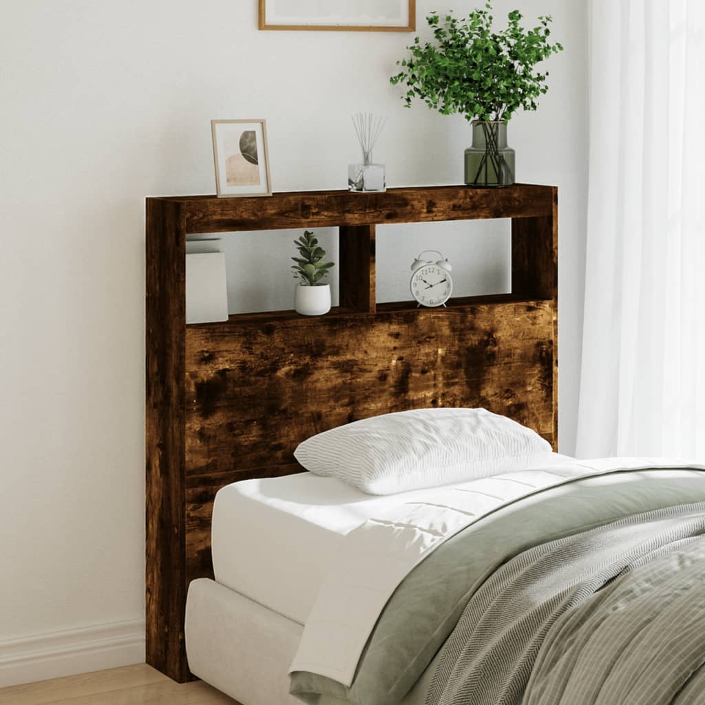 Cabecero de cama con luz LED roble ahumado 100x17x102 cm eso7869