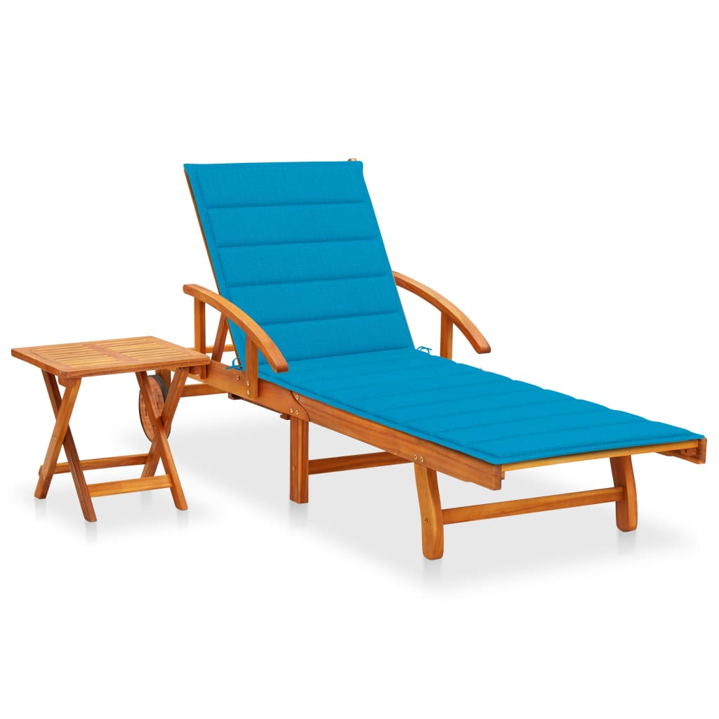 vidaXL tumbona de jardín con mesa y cojín madera maciza de acacia