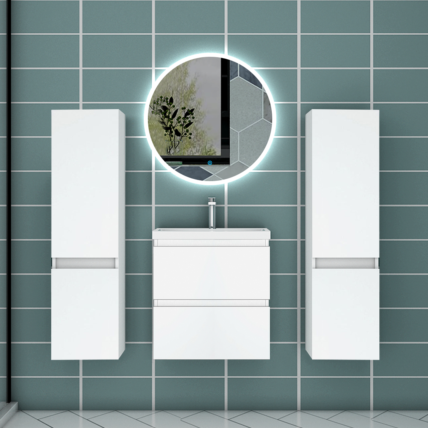 Mueble de baño aica de 50×38,5cm,blanco con espejo y mueble lateral