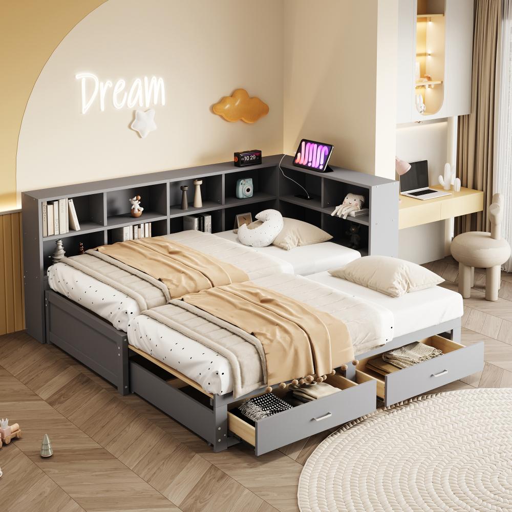 Sofá cama extensible 90/180x190 cm con almacenaje madera – color gris