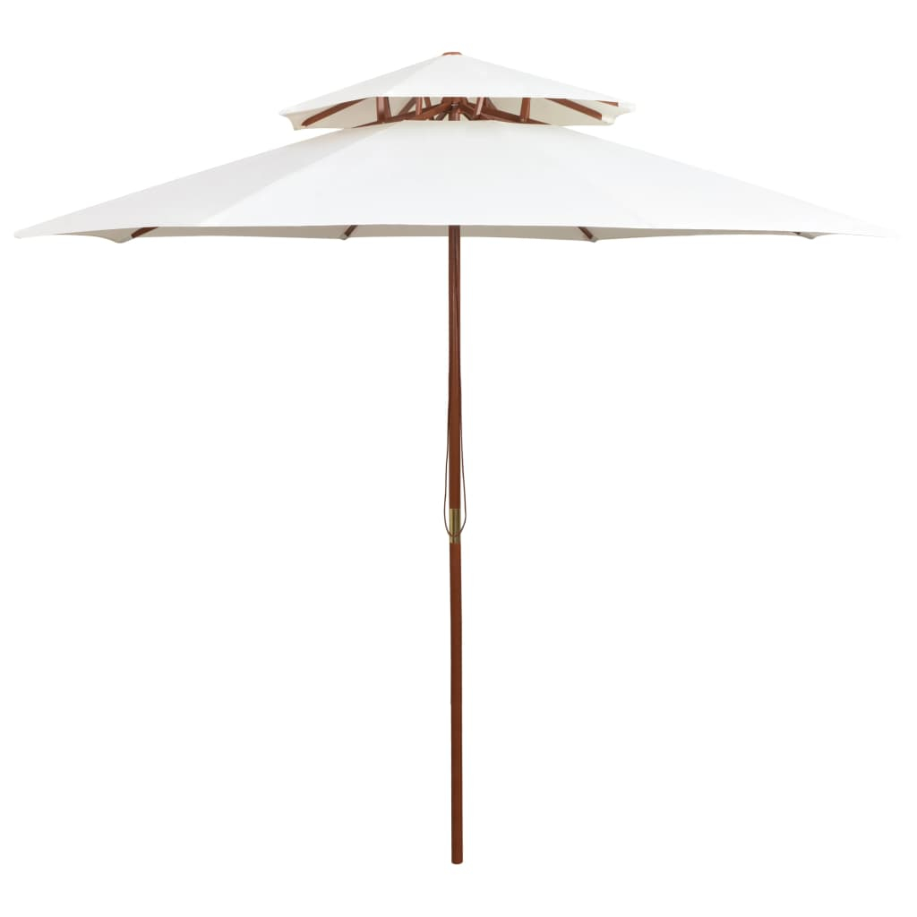 vidaXL sombrilla de dos niveles palo de madera blanco crema 270x270 cm