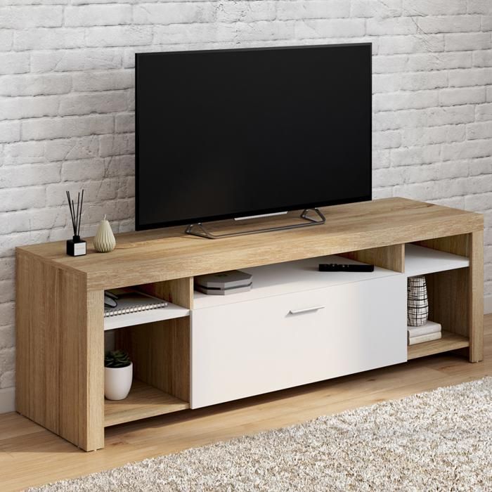 Mueble tv malo - color madera y blanco - 140 cm