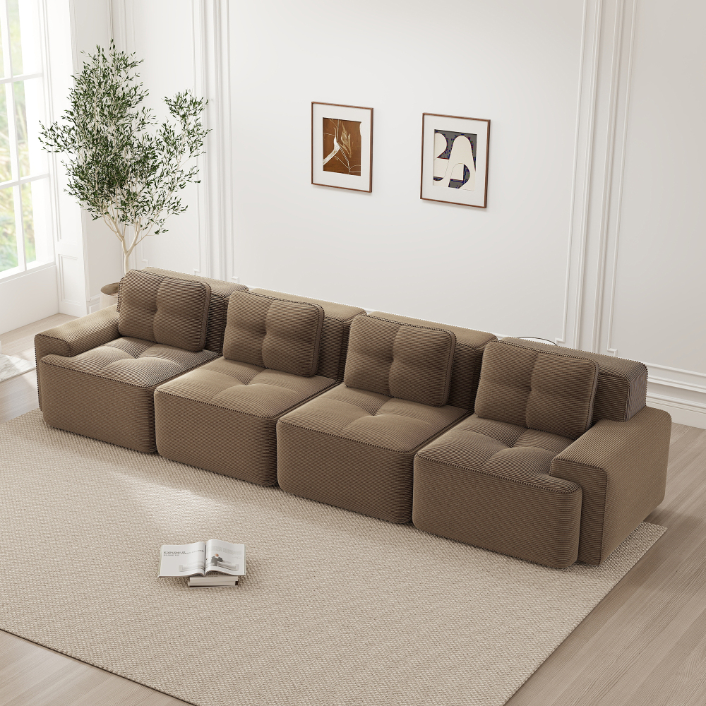 Sofá modular 4 plazas pana marrón asiento profundo antideslizante