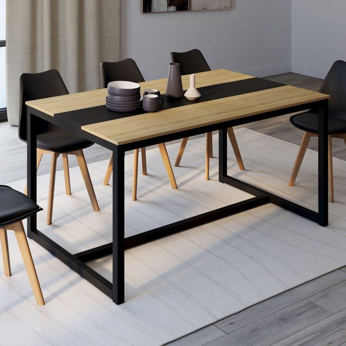 Mesa de comedor industrial de madera negra - 150 cm