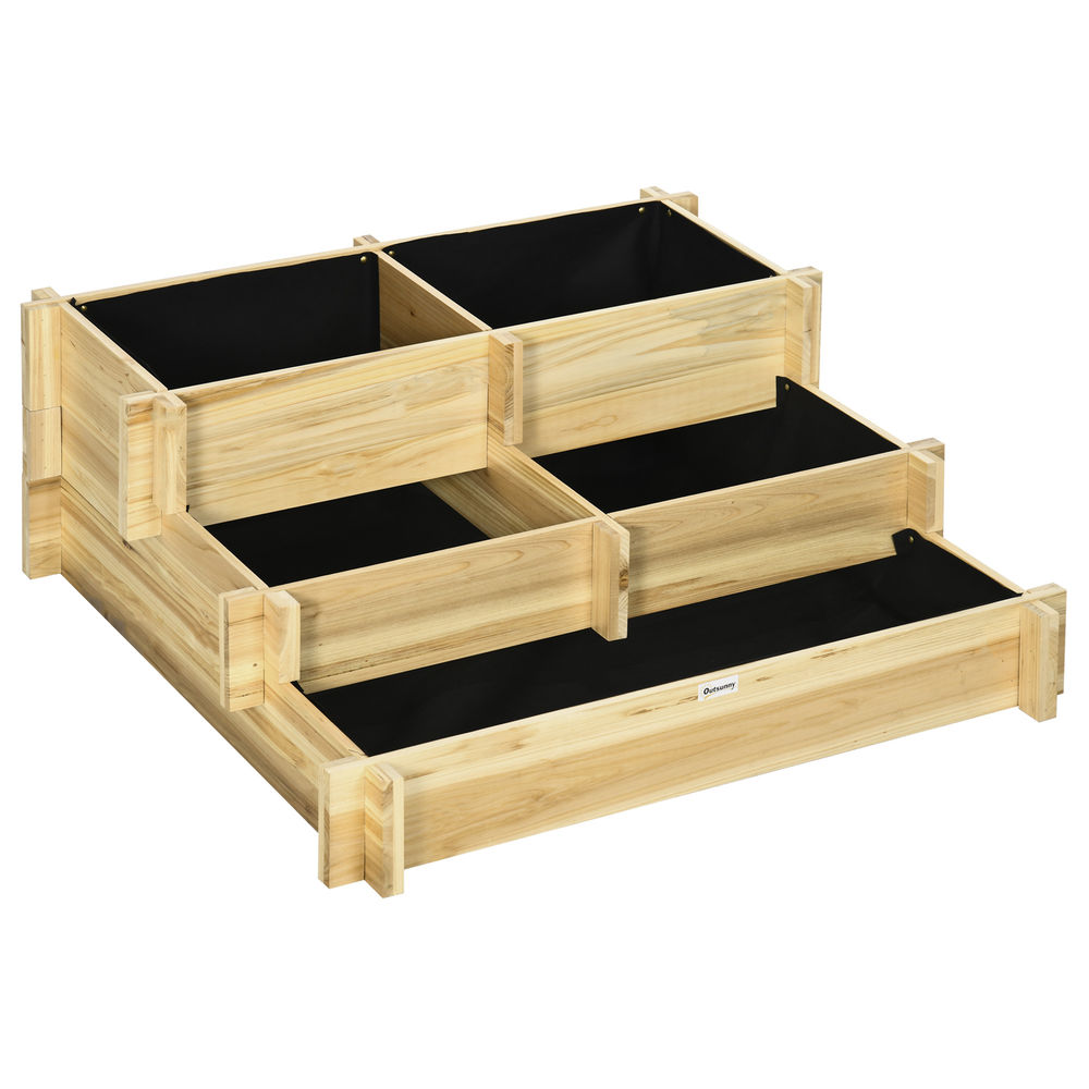 Jardinera 93x93x35 cm madera de abeto color marrón Outsunny