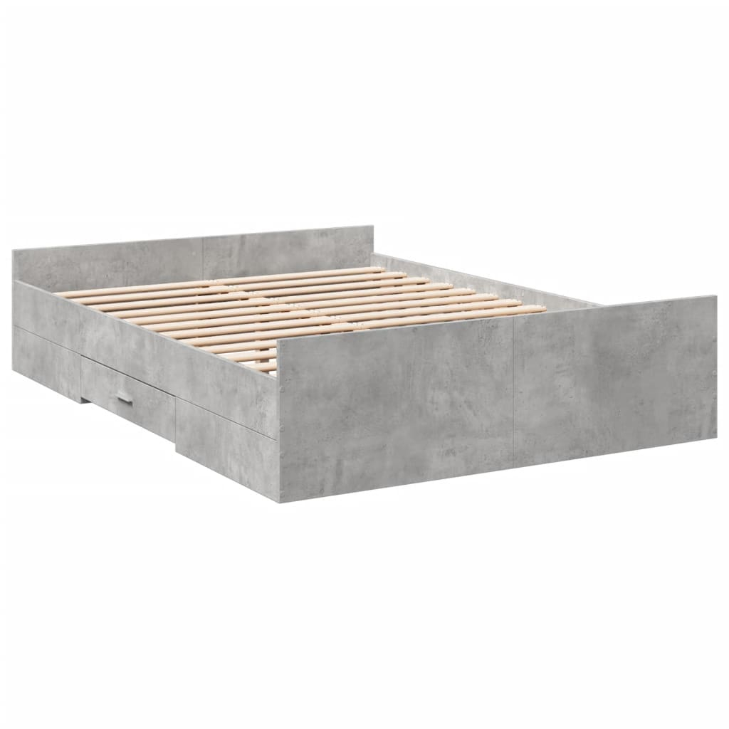 vidaXL cama con cajones madera ingeniería gris hormigón 135x190 cm