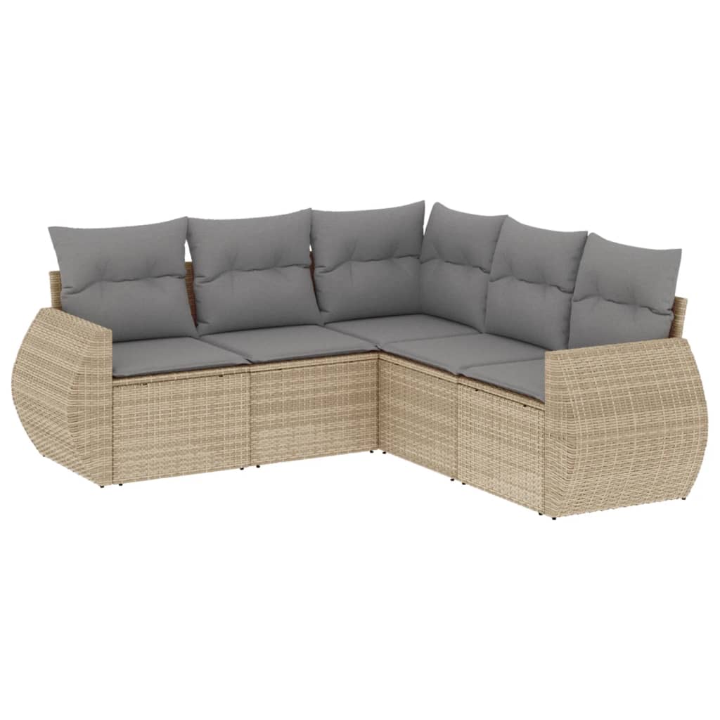 vidaXL juego de sofás jardín con cojines 5 pzas ratán sintético beige