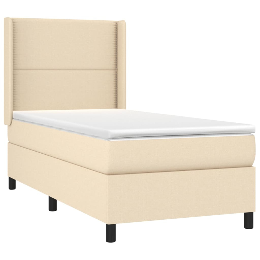 vidaXL cama box spring colchón y luces LED tela crema 90x200 cm