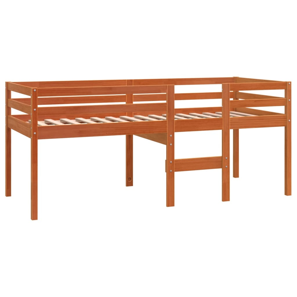vidaXL cama alta madera maciza de pino marrón cera 80x200 cm